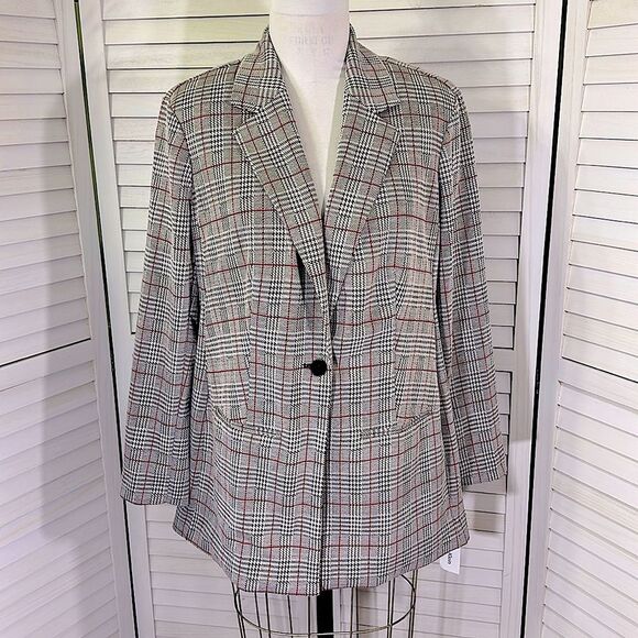 Calvin Klein Houndstooth Plaid Blazer 2X Jacket Partial Tags * - Picture 3 of 15